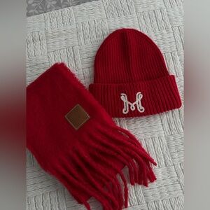 Red Knit Beanie and Scarf Set